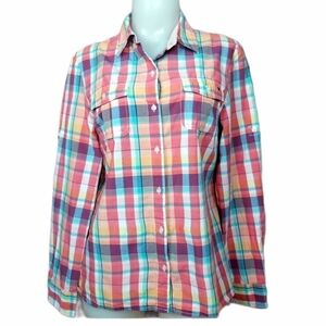𝅺Tommy Hillfiger Long Sleeves Pastel Plaid 100% Cotton Light Shirt Size Large